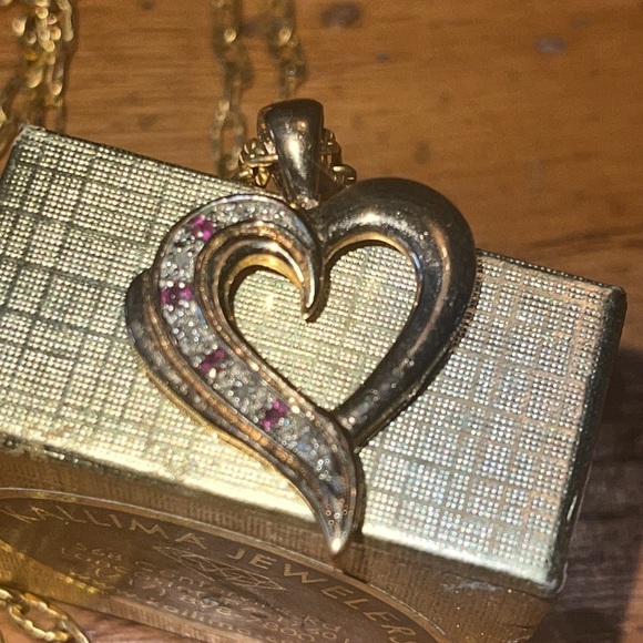Vintage Heart Pendant marked 925 w/Chain Necklace & Box - diamonds & rubies?? - Picture 15 of 16